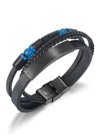 Titanium Steel Leather Geometric Hip Hop Strand Bracelet