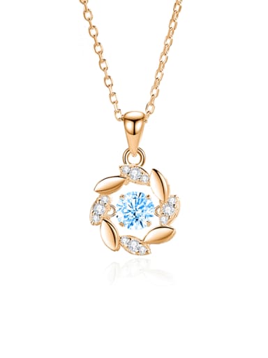 FDTD 028  Rose Gold+Blue  Zircon 925 Sterling Silver Moissanite Flower Dainty Necklace
