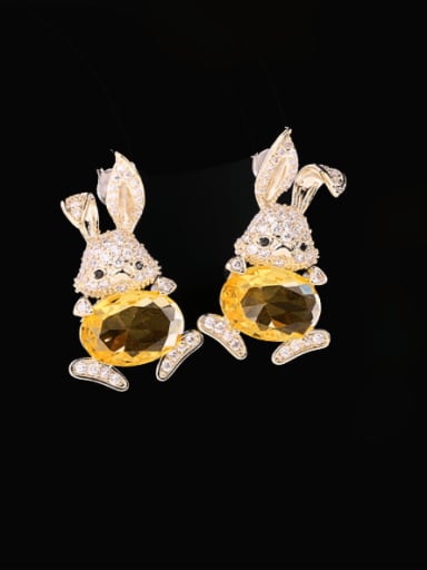Golden yellow Brass Cubic Zirconia Rabbit Luxury Cluster Earring