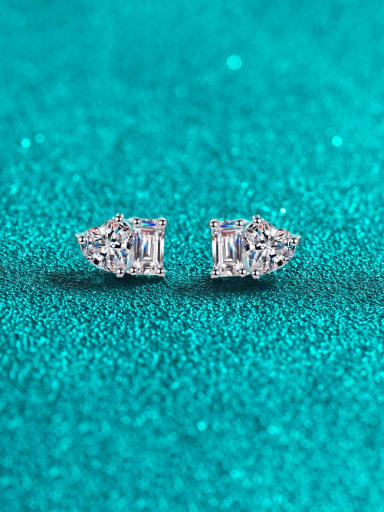 2 Carat Mosan Diamond Emerald Cut 925 Sterling Silver Moissanite Heart Dainty Stud Earring