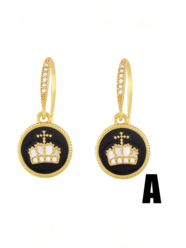 A (black crown) Brass Enamel Crown Vintage Huggie Earring