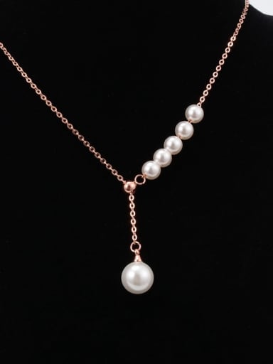 Titanium Imitation Pearl White Tassel Trend Lariat Necklace