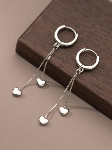 925 Sterling Silver Heart Tassel Minimalist Huggie Earring