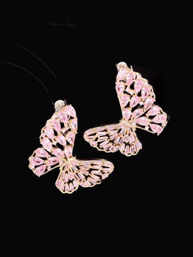 Brass Cubic Zirconia Butterfly Statement Stud Earring
