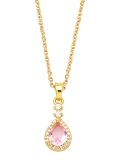 Pink Brass Cubic Zirconia Water Drop Vintage Necklace
