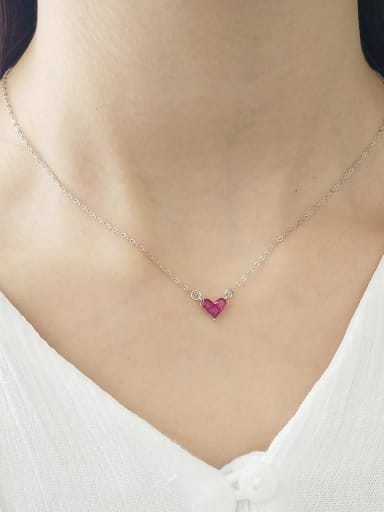 925 Sterling Silver Cubic Zirconia Red heart Necklace