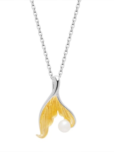 925 Sterling Silver Freshwater Pearl  Artisan Fishtail Pendant Necklace