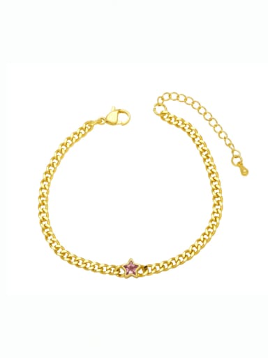Pink Brass Cubic Zirconia Pentagram Hip Hop Link Bracelet
