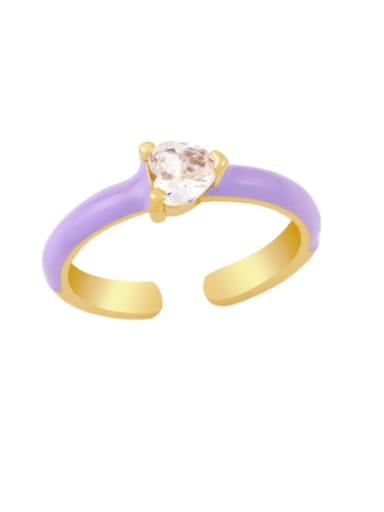 purple Brass Enamel Cubic Zirconia Heart Minimalist Band Ring
