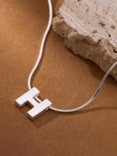 925 Sterling Silver Letter H Minimalist Necklace