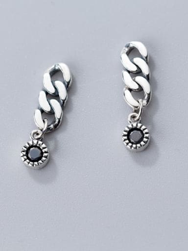 925 Sterling Silver Rhinestone Geometric chain Vintage Drop Earring