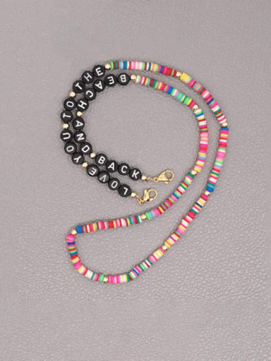 Stainless steel Bead Multi Color Polymer Clay Letter Bohemia Hand-woven  Necklace