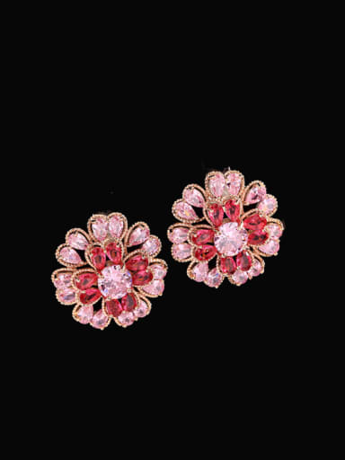 Red zirconium Brass Cubic Zirconia Flower Luxury Stud Earring