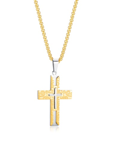 [2172] gold +pearl chain 3*55cm Titanium Steel Cross Minimalist Regligious Necklace