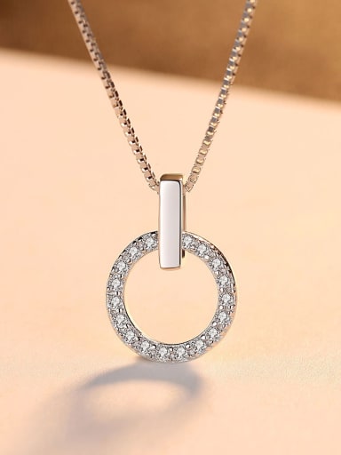 925 Sterling Silver Cubic Zirconia simple temperament Round Pendant Necklace
