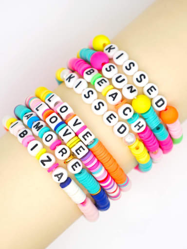 Stainless steel Multi Color Polymer Clay Letter Bohemia Stretch Bracelet