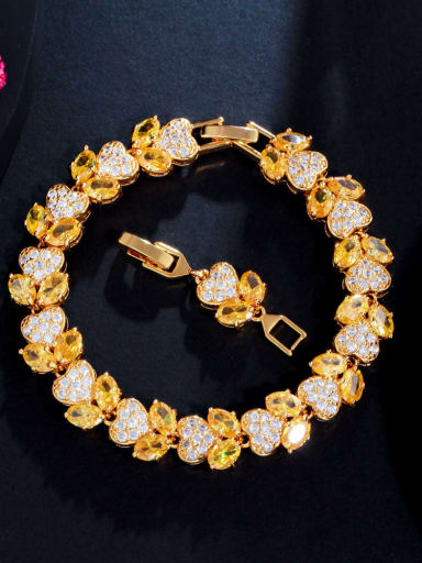 yellow Brass Cubic Zirconia Heart Luxury Bracelet