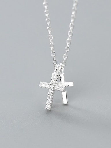 925 Sterling Silver Rhinestone White Cross Minimalist Regligious Necklace