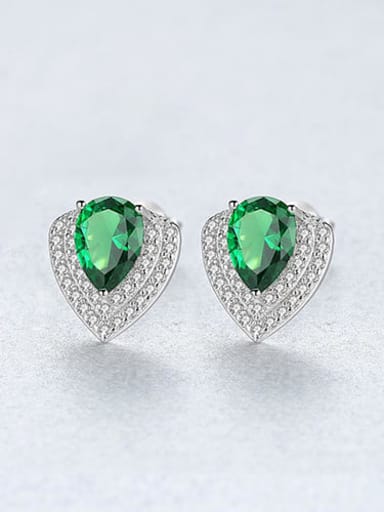 Green 18d02 925 Sterling Silver Cubic Zirconia Heart Dainty Stud Earring