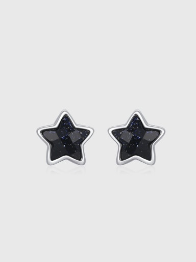 custom 925 Sterling Silver Obsidian Pentagram Minimalist Stud Earring