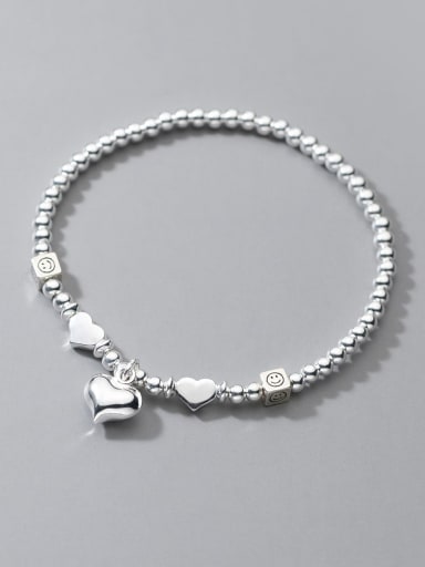 925 Sterling Silver Bead Heart Vintage Beaded Bracelet