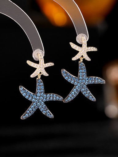 Brass Cubic Zirconia Sea Star Luxury Cluster Earring