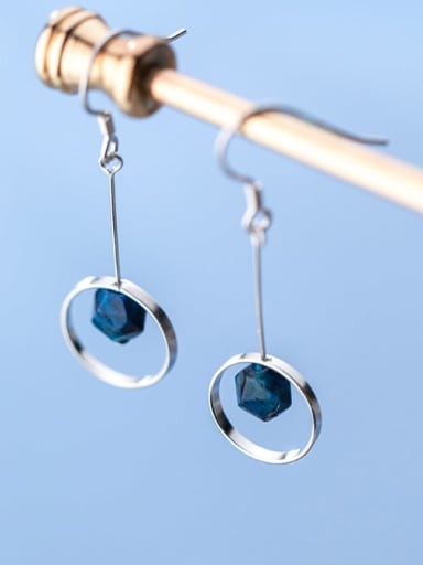925 Sterling Silver Tiger Eye Blue Geometric Trend Hook Earring