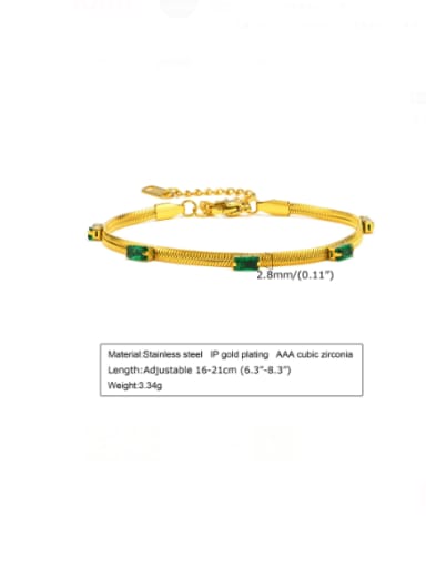 Greenstone Bracelet length 16 +5cm Stainless steel Glass Stone Geometric Vintage Link Bracelet