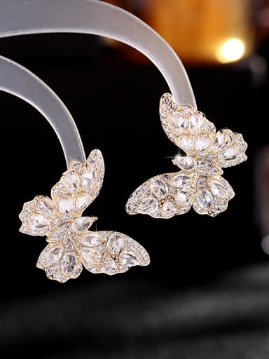 Gold white  large Brass Cubic Zirconia Butterfly Luxury Cluster Earring
