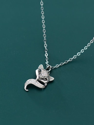 925 Sterling Silver Simple Diamond Diamond Fox Pendant  Necklace