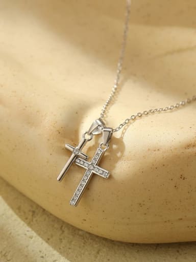 NS2776 [White Gold] 925 Sterling Silver Cubic Zirconia Cross Dainty Regligious Necklace