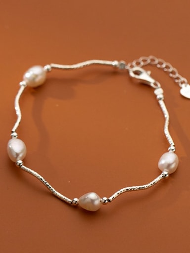 925 Sterling Silver Freshwater Pearl Irregular Minimalist Bracelet