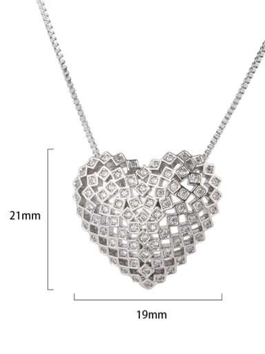 Platinum Copper Cubic Zirconia Dainty Hollow Heart  Pendant  Necklace