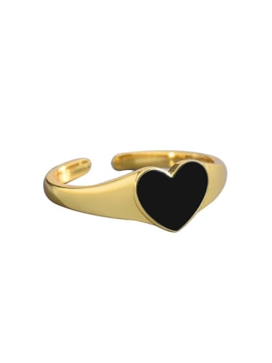 black 925 Sterling Silver Enamel Heart Minimalist Band Ring