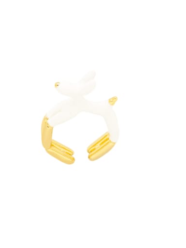 white Brass Enamel animal Cute Band Ring