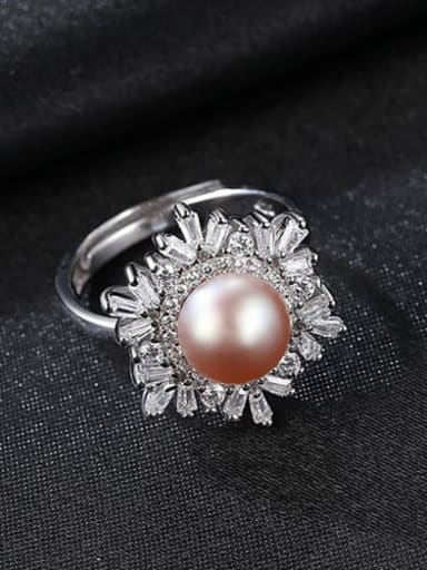 Purple 10A12 925 Sterling Silver Freshwater Pearl  Flower Trend Band Ring