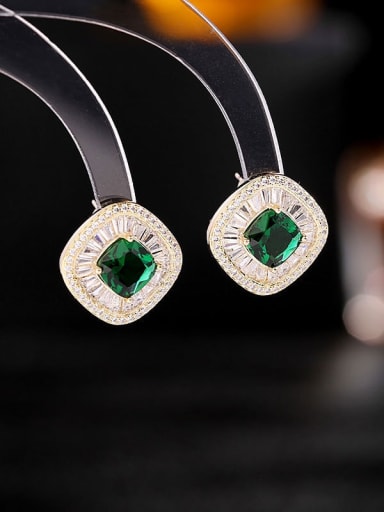 Emerald Brass Cubic Zirconia Square Minimalist Stud Earring