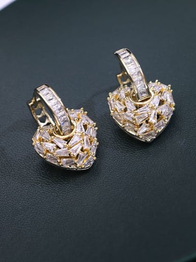 Golden white zirconium Brass Cubic Zirconia Heart Minimalist Drop Earring