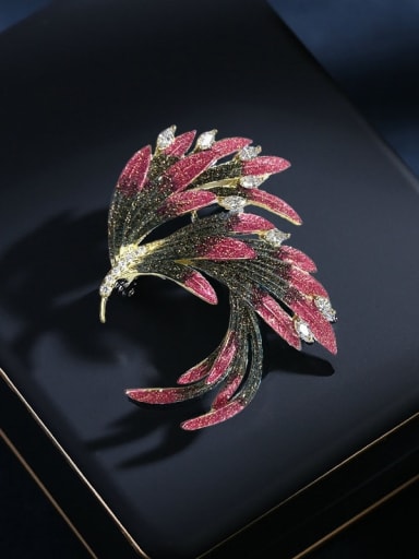 gold+red Brass Enamel Phoenix Luxury Brooch