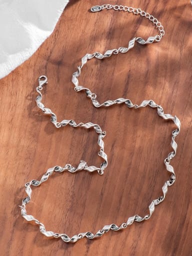925 Sterling Silver Retro Irregular Twisted Silver Necklace
