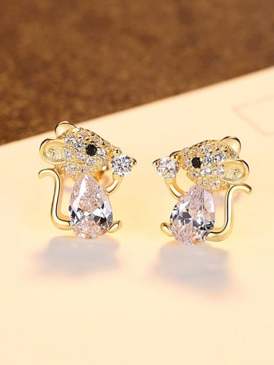 18K gold 23A12 925 Sterling Silver Cubic Zirconia Mouse Cute Stud Earring