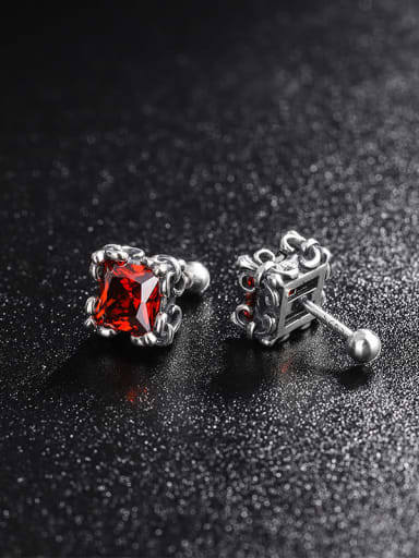 KDP511 925 Sterling Silver Cubic Zirconia Square Vintage Stud Earring
