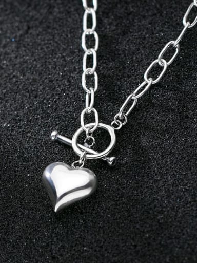 925 Sterling Silver Smooth Heart Vintage chain Necklace