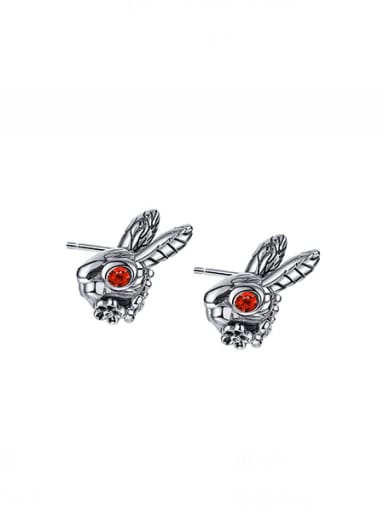 925 Sterling Silver Rhinestone Rabbit Vintage Stud Earring