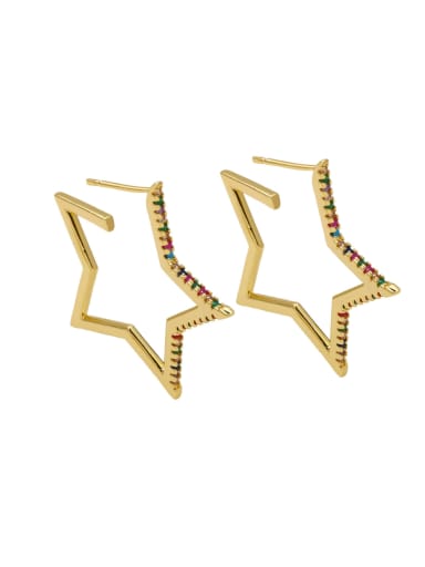 Brass Cubic Zirconia Pentagram Vintage Huggie Earring