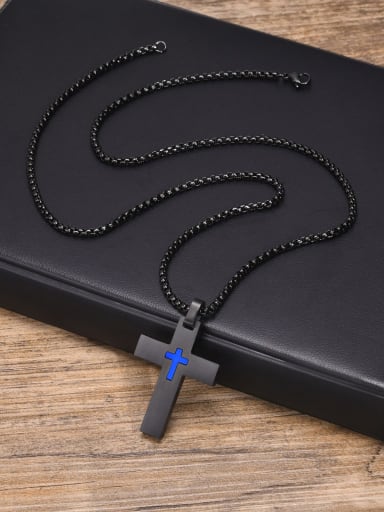 Blue pendant with chain 60CM Stainless steel Cross Hip Hop Regligious Necklace