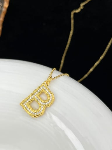 NS997 [ Gold B] 925 Sterling Silver Cubic Zirconia Letter Dainty Necklace
