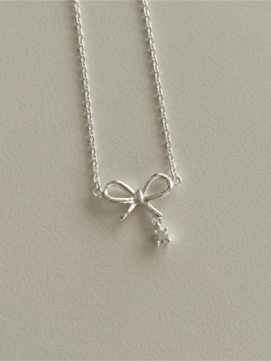 925 Sterling Silver Cubic Zirconia Bowknot Minimalist Necklace