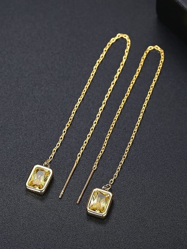 Gold t06e23 Brass Cubic Zirconia Tassel Dainty Threader Earring
