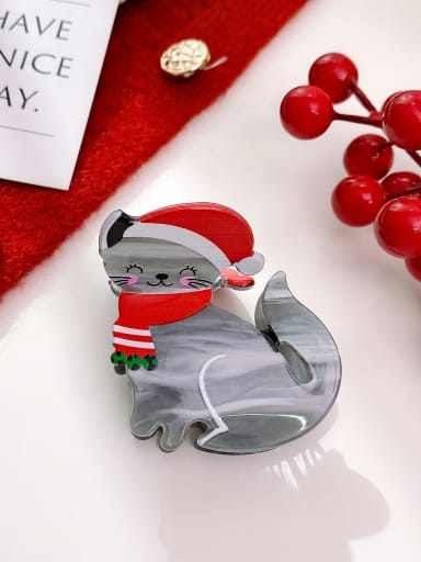 Gray Cat 5.1cm Acrylic Cute Christmas Seris Alloy Multi Color Jaw Hair Claw